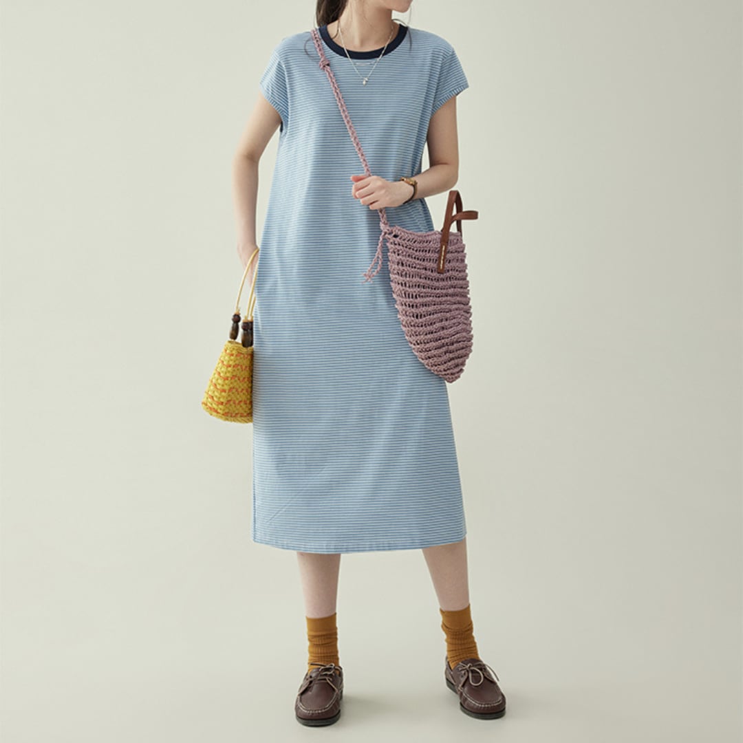 round neck blue stripe dress