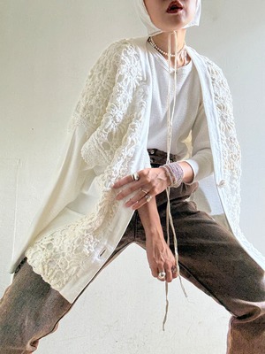 70s "Lim's" Collarless Crochet Cotton Jacket