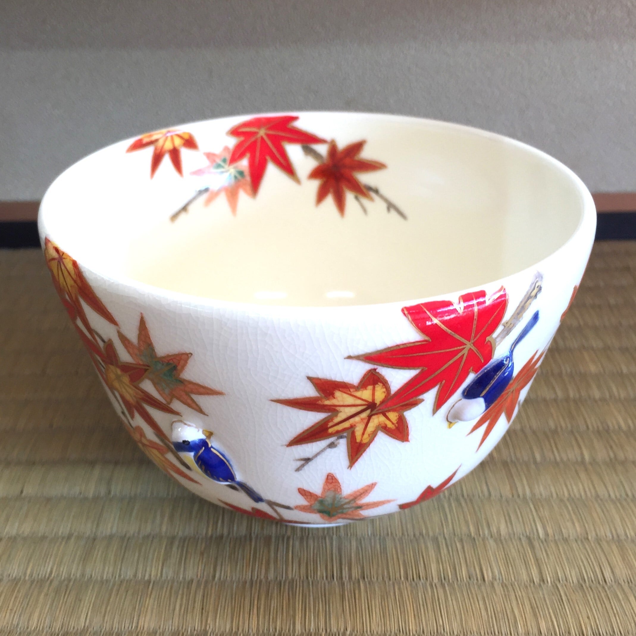 仁清茶碗 紅葉(鳥付)小手鞠窯