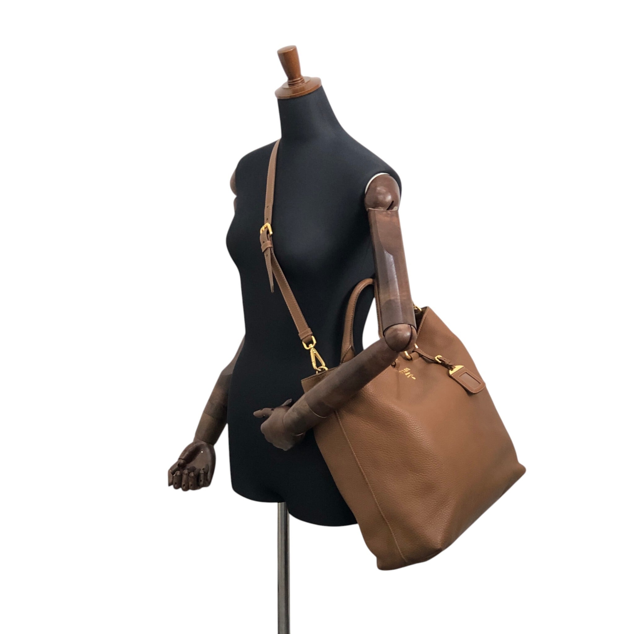 PRADA プラダ トートバッグ ブラウン ロゴ レザー 2way vintage