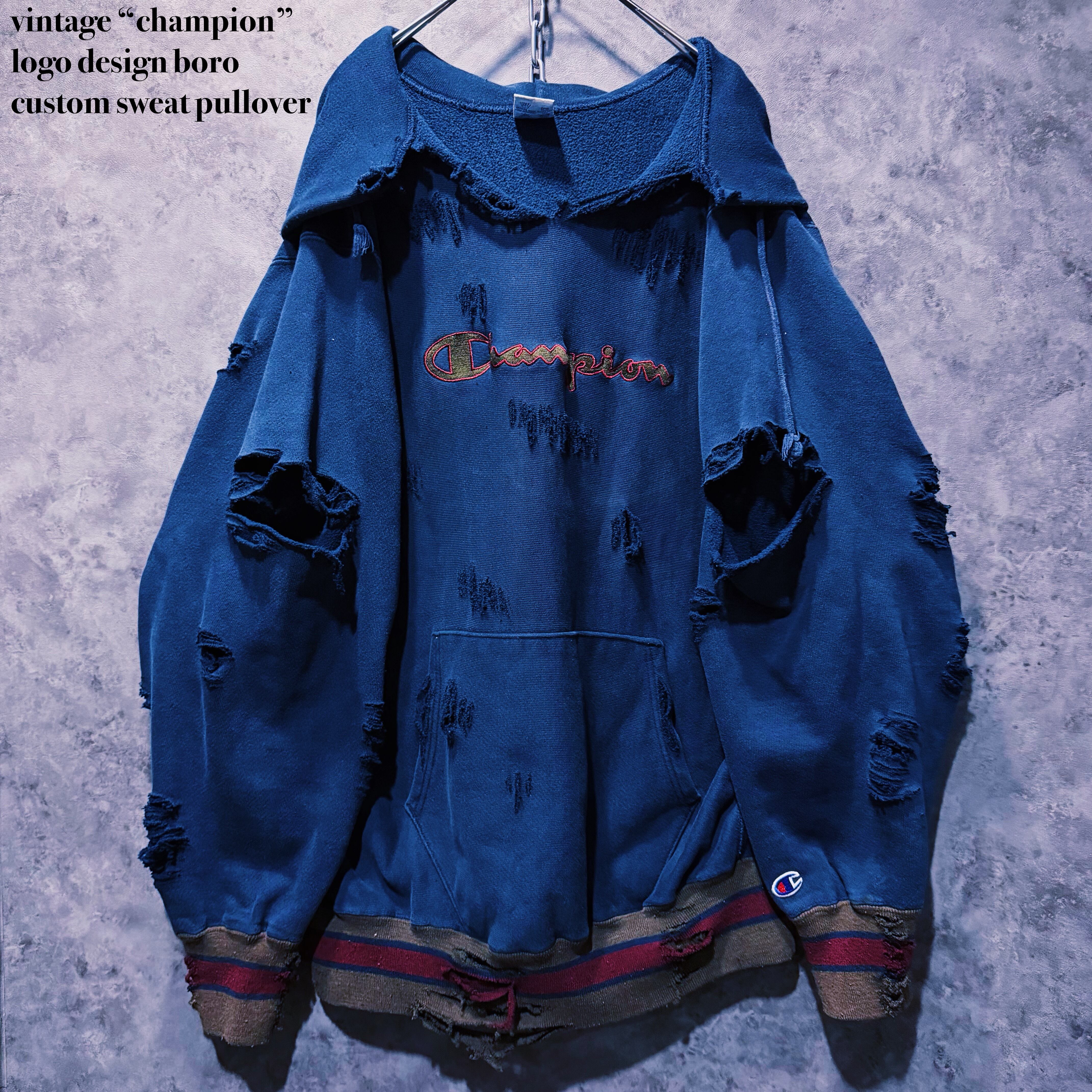 【 doppio】vintage “champion” logo design boro custom sweat pullover
