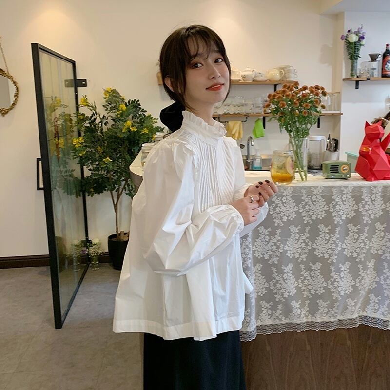 ブラウス スプリングオータムシャツ ホワイト ロング 大人ガーリー スウィート キュート カジュアル 春物 秋物 試着室80595710620