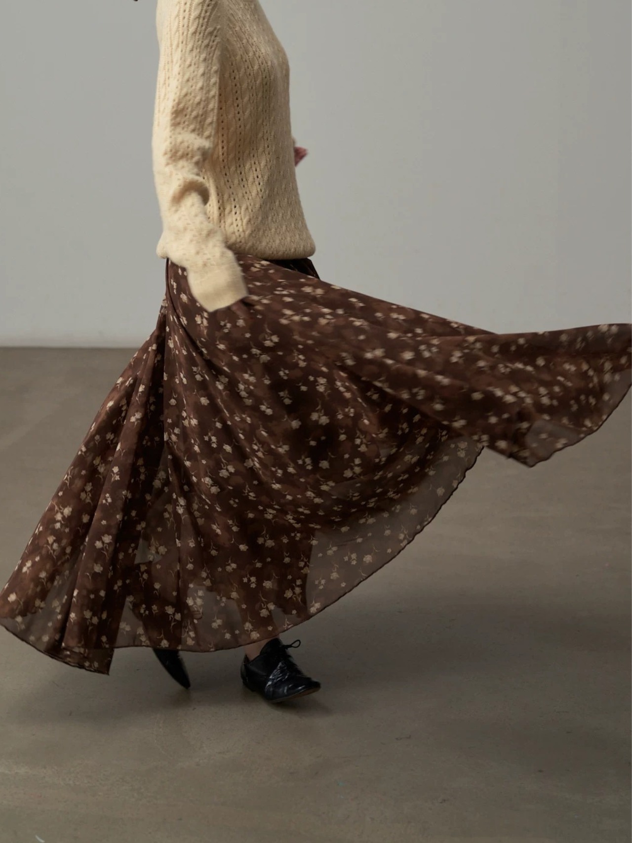 Brun Foncé Floral Chiffon Skirt F0812