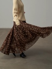 Brun Foncé Floral Chiffon Skirt F0812