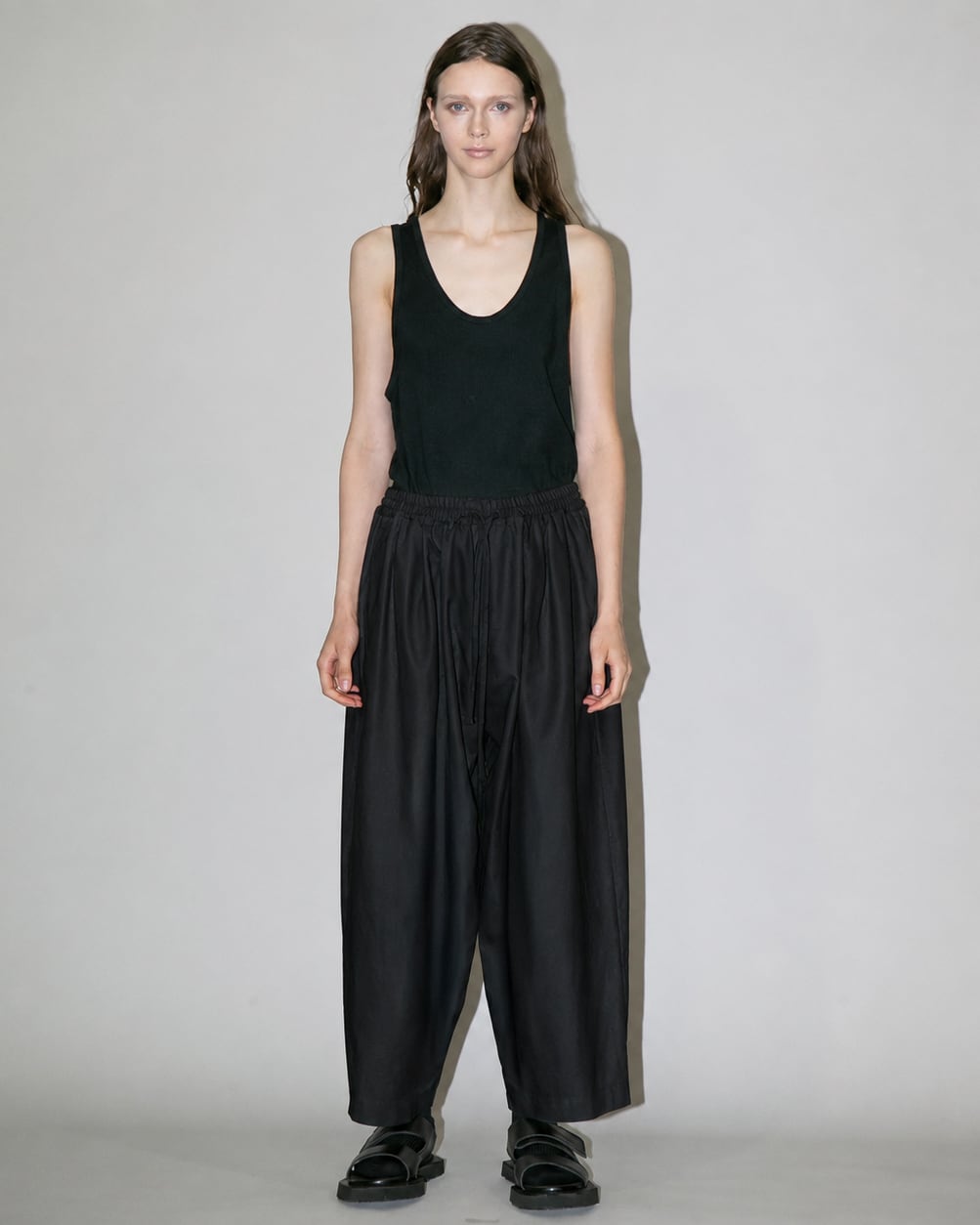 my beautiful landlet SUPER 100's WOOL OXFORD WIDE EASY PANTS BLACK