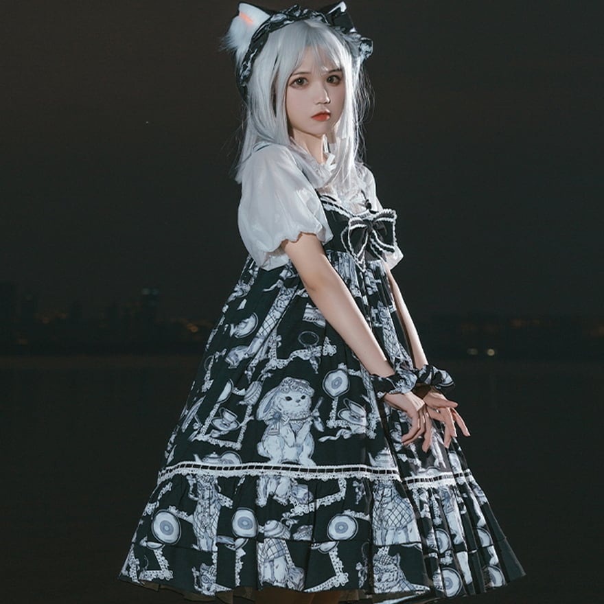 サブカル 服 地雷系 通販 JSK 狼探偵 リボン アニマルプリント