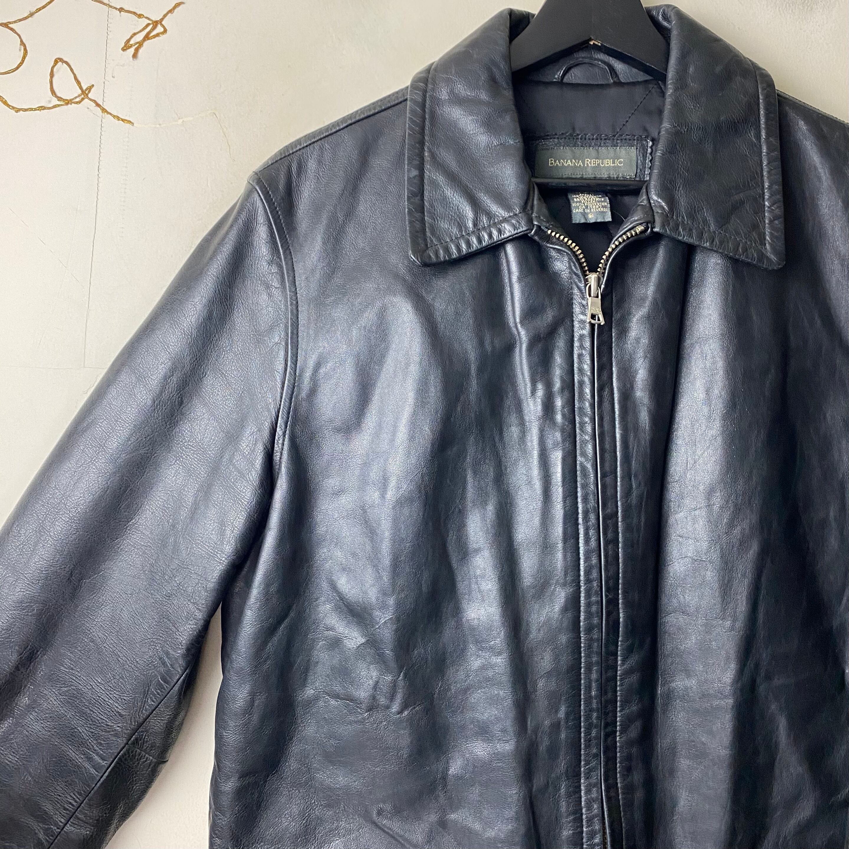 old BANANA REPUBLIC black leather car coat | NOIR ONLINE