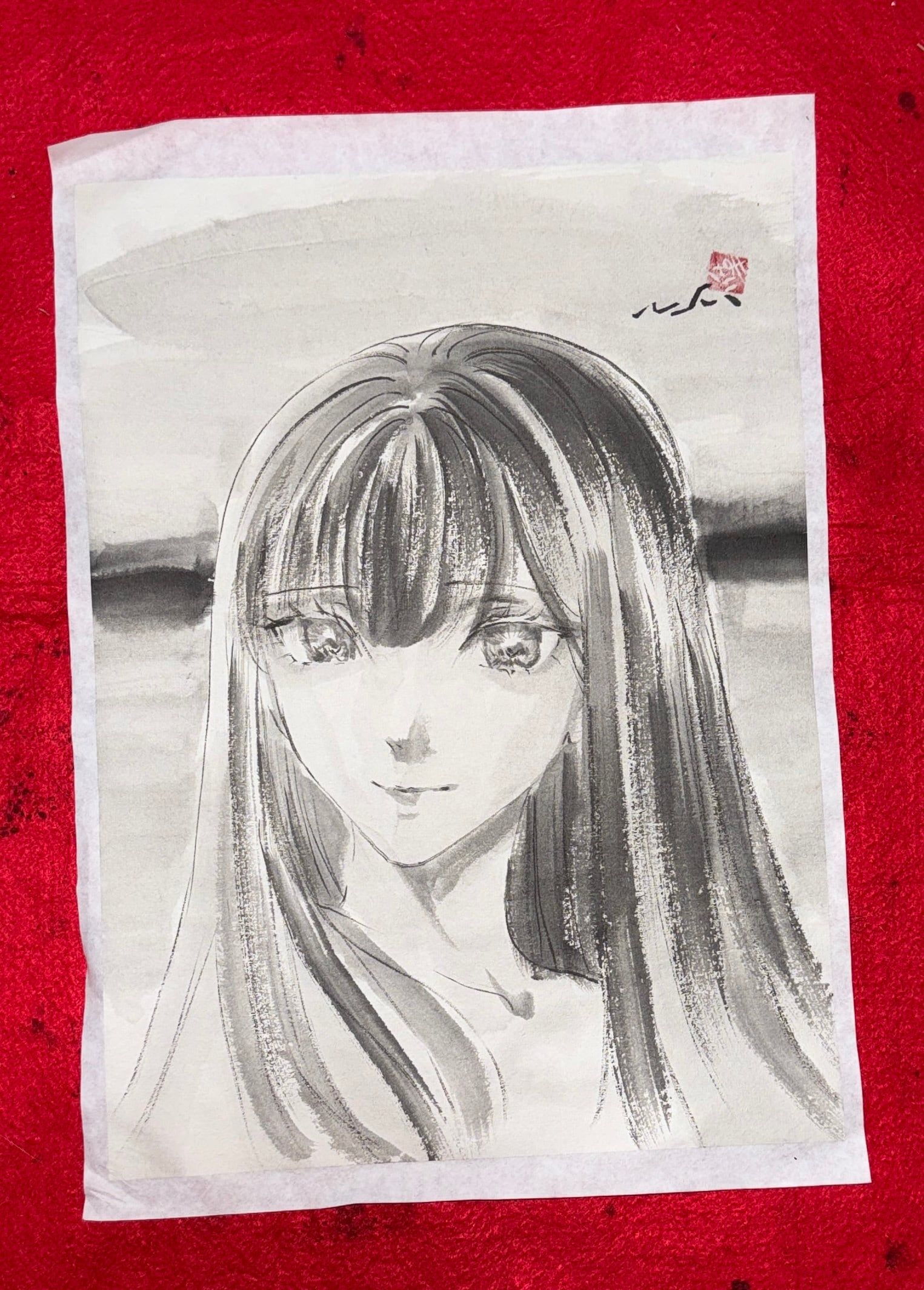 美人画 肉筆画 墨絵 水墨画 原画 現品限り #手 #花 | PAY ID