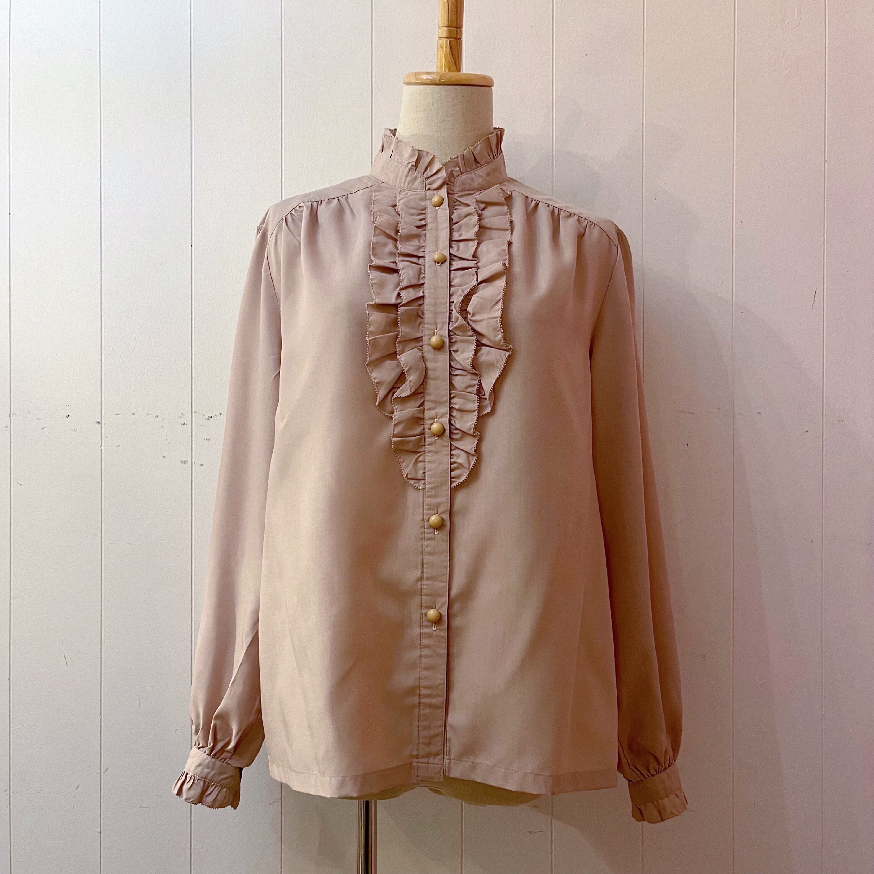 beige frill stand collar blouse