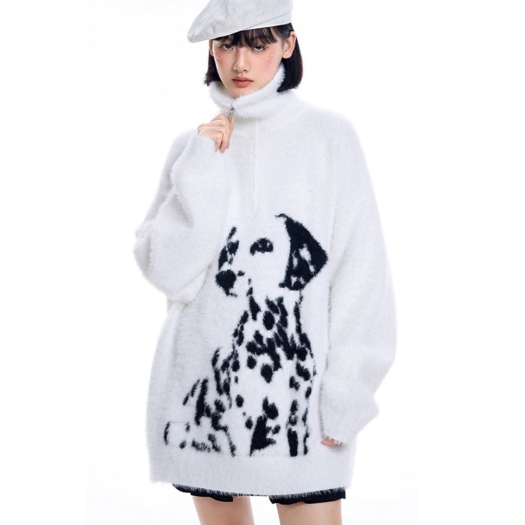 ★ダルダルメシアン★【新品未使用】OHGA ぺプラムニット 白 ダルメシアンのモヘアニットプルオーバー E00601 | EMMA GRAND