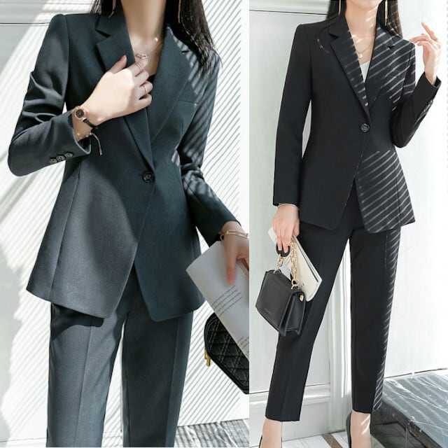 セットアップ レディース スーツ フォーマル リクルート 仕事着 オフィス スリム ハンサム こなれ感 おしゃれ シンプル ベーシック ジャケット パンツ ブラック サイズ展開豊富 大きいサイズ 春秋 S/M/L/XL/2XL/3XL/4XL