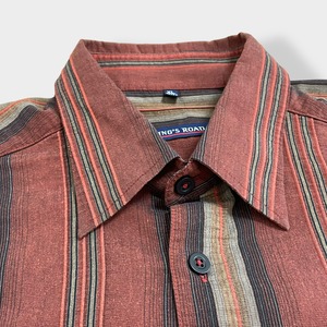 【KING'S ROAD】ストライプシャツ マルチカラー マルチストライプ 長袖シャツ カジュアルシャツ XL ビッグシルエット 古着