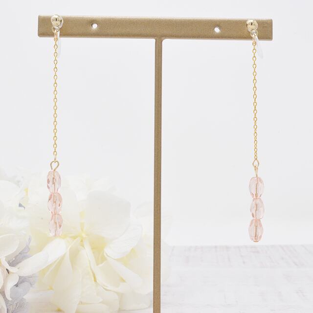 (ノンホール)さくらピンクのチェーンピアス