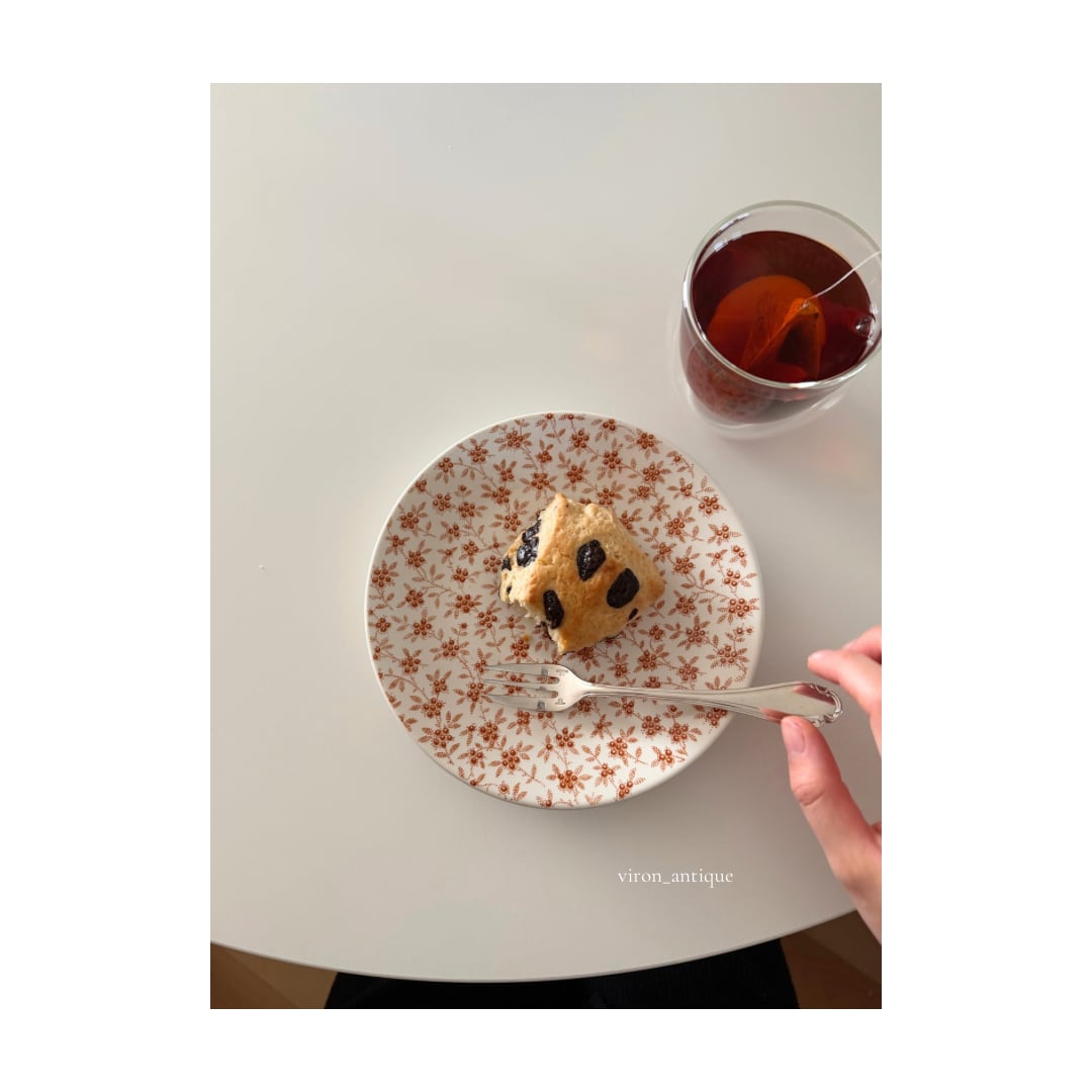 Sarreguemines サルグミンヌ / orangebrown チンツ柄のデザートプレート c