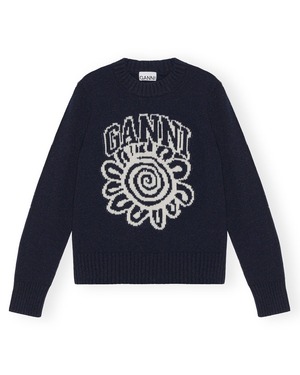 【GANNI】FLOWER GRAPHIC O-NECK PULLOVER