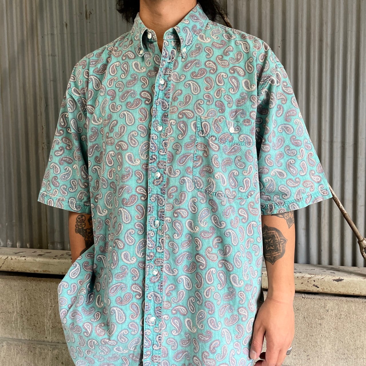 90年代 Eddie Bauer エディーバウアー 半袖 ボタンダウン ペイズリー柄 
