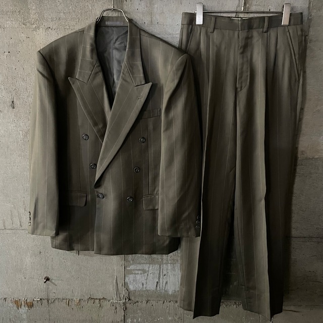 〖vintage〗retro browncolor double wool setup suit/レトロ ブラウンカラー ダブル ウール セットアップ スーツ/msize/#0419