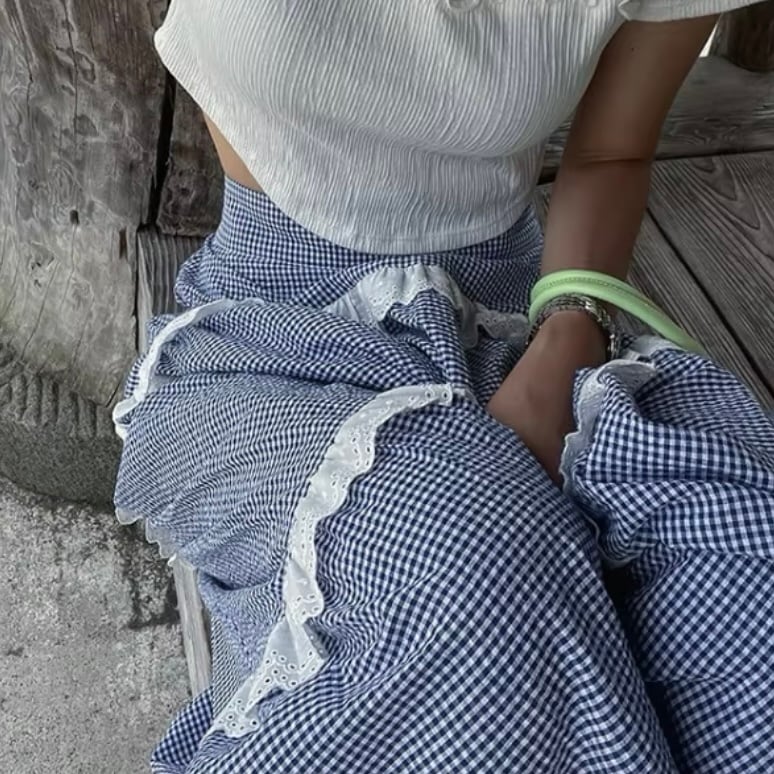 ギンガムチェックフリルティアードスカート