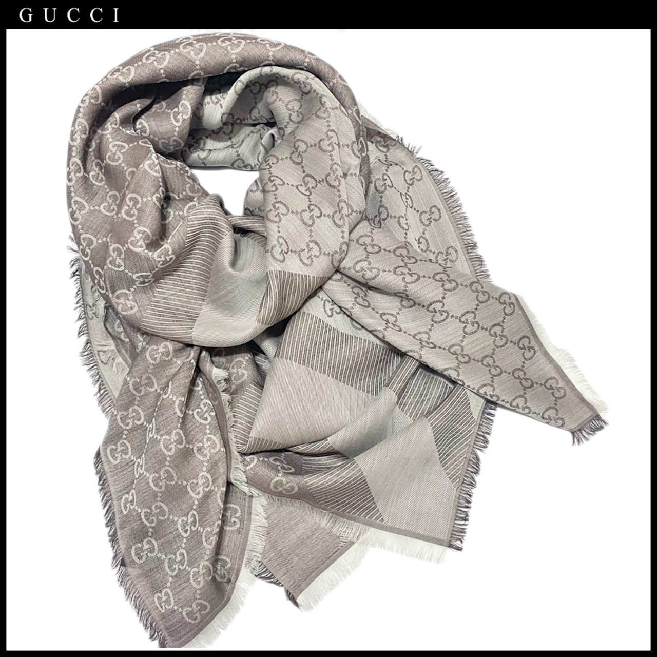 新品グッチGUCCIシルク混GG柄正方形ストール（スカーフ)茶 | It Girl 