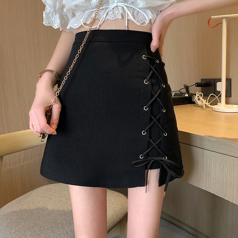 スプリングオータムスカート ブラックサマーハイウェストウェストAラインショート 春物 夏物 秋物 スーパーモール17712597085