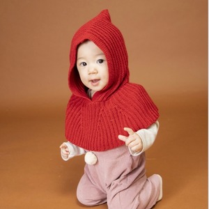 【23AW】ミミプポン(mimi poupons) ニットフードケープ  red (onesize baby～kids)　