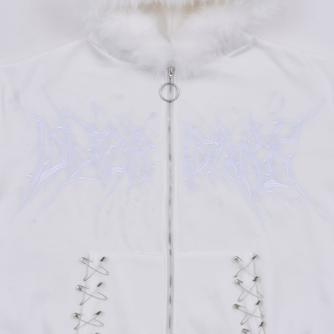 12/15新着】サブカル刺繍☆猫耳フードファーZIPパーカー(裏起毛