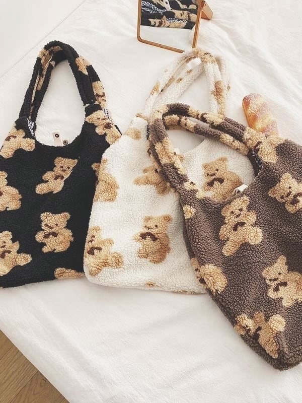 テディベアモコモコトートバッグ エコファー ボア くま エコバッグ 大容量 大きいサイズ 韓国 CH3524