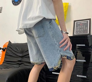 【韓国ファッション】デニムパンツ  デニムショーツメンズ カジュアルパンツ