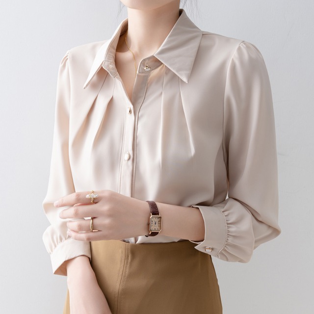 タック入りシンプルサテンシャツ Me1412