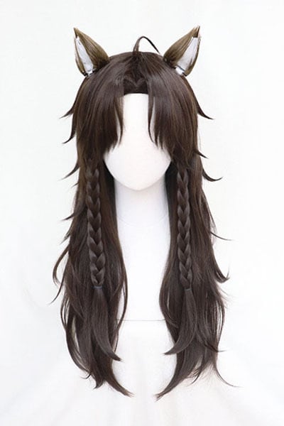 1638】コスプレ耐熱ウィッグ ダークブラウン ロング ワンレンウィッグ