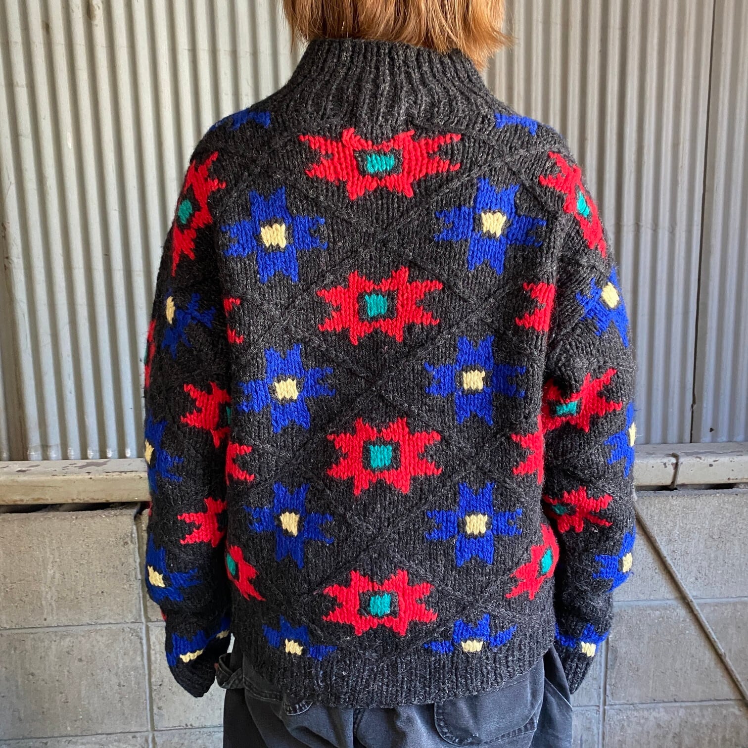 80年代 Woolrich ウールリッチ 花柄 ウールニットセーター レディース