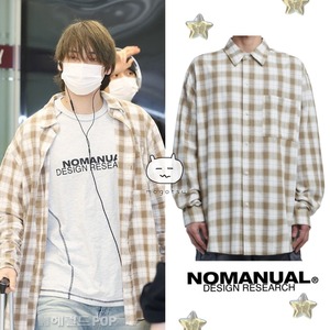 ★TXT ヒュニンカイ 着用！！【NOMANUAL】OVERSIZED CHECK SHIRT - BEIGE