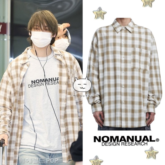 ★TXT ヒュニンカイ 着用！！【NOMANUAL】OVERSIZED CHECK SHIRT - BEIGE