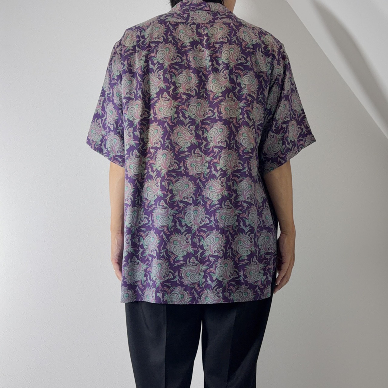 90s Polo by Ralph Lauren Silk open-collar shirt "made in USA"  Purple Paisley [L] 古着 - 15