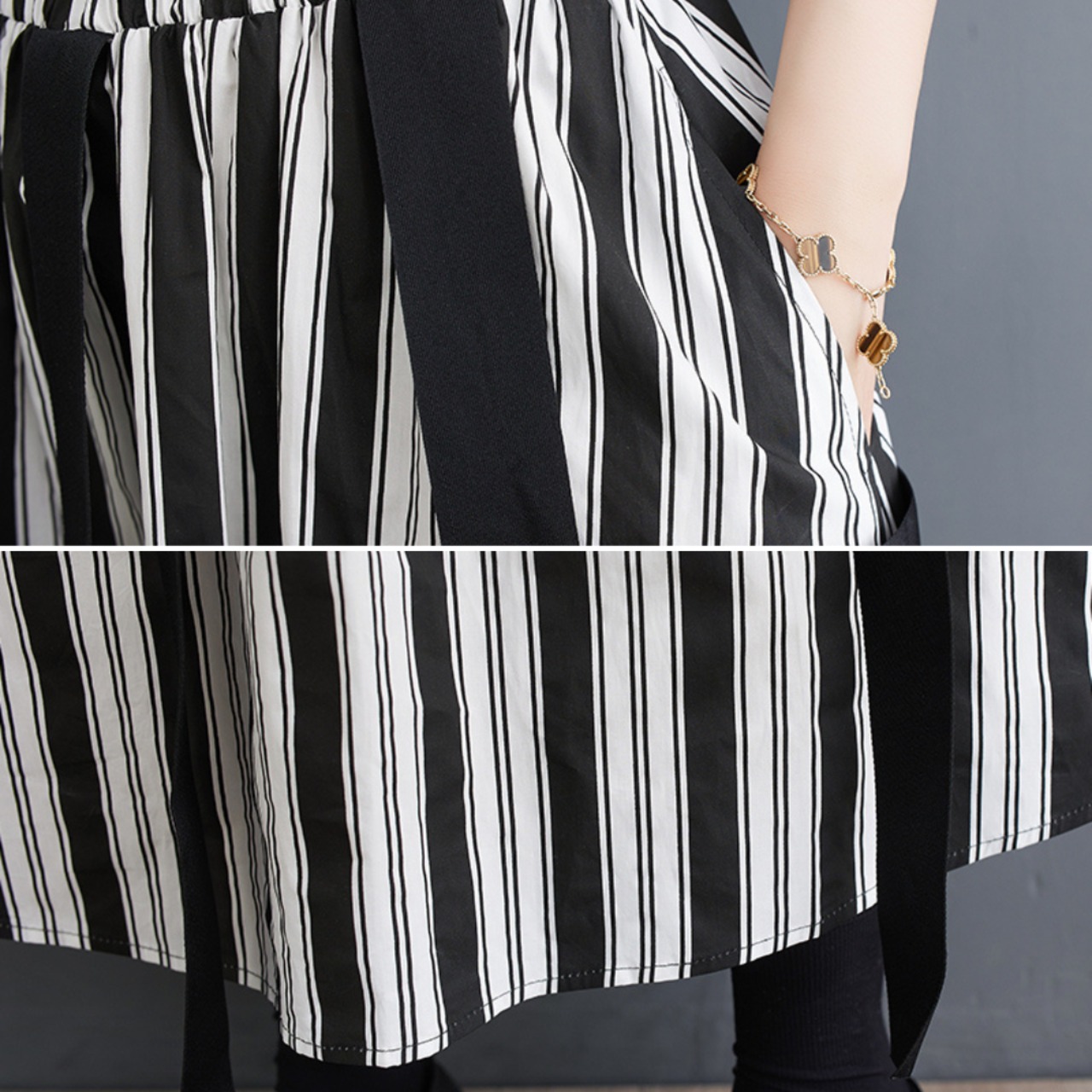Monochrome Stripe Ribbon Skirt / モノクロ ストライプ リボン スカート