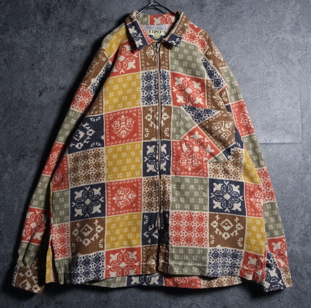 EURO Multicolor Panel Pattern Design Fleece Zip Shirt Jacket