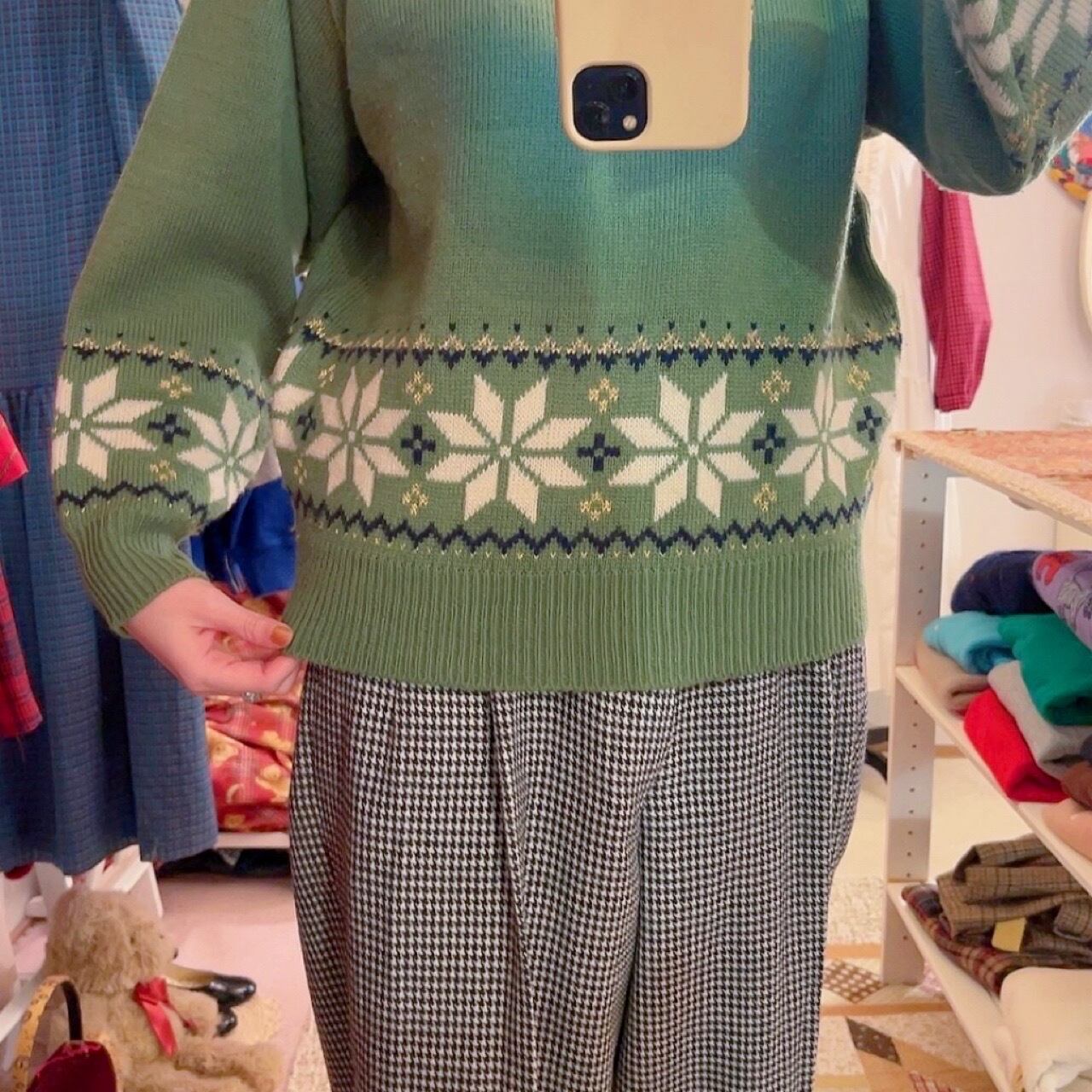 snowflake boat neck knit sweater