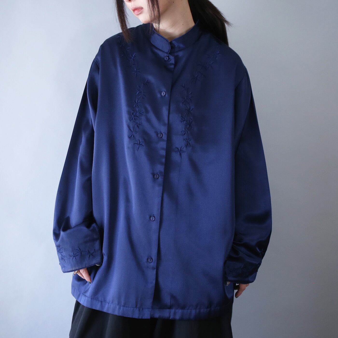 "刺繍" reef design satin fabric loose silhouette shirt
