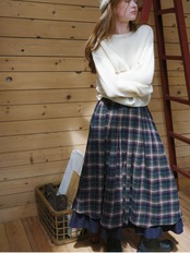Forêt Tartan Check Wool Volume Skirt F0867