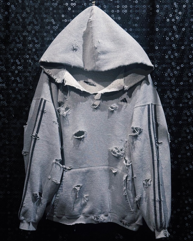 【ÆIEM】original"boro"remake"adidas"vintage performance logo destroyed hoodie