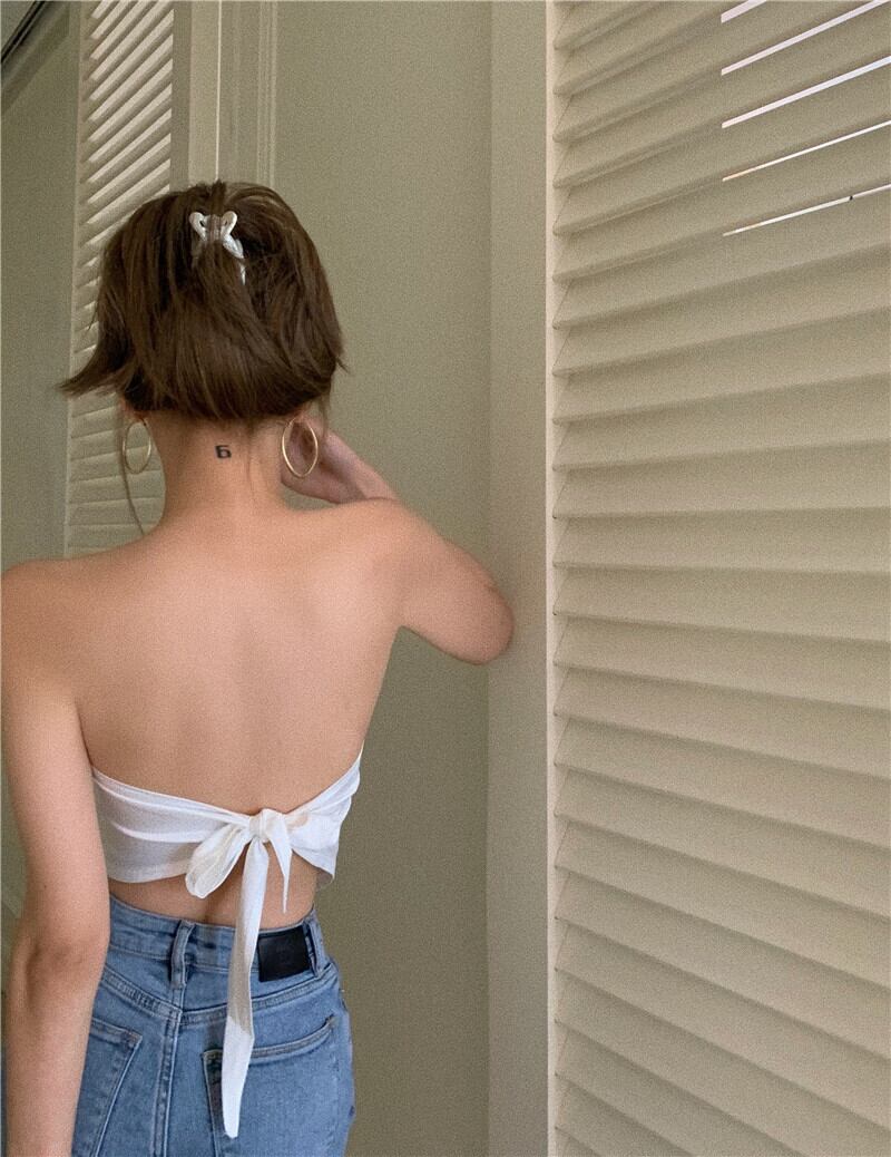 スカーフ トップス サマーホワイトストラップレスブラ リボン 夏物 シルク ブラックストロベリース62216603468