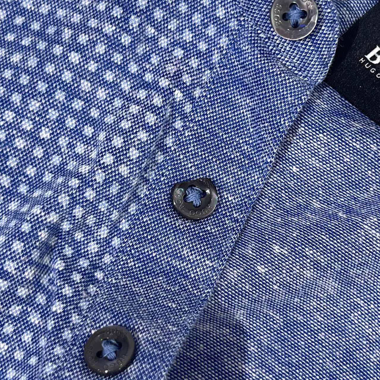 リネン混 BOSS ボス SLIM FIT 半袖 ポロシャツ S/ブルー系 メンズ