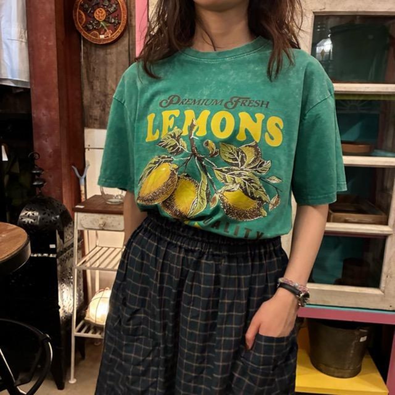 TOPANGA Lady's　ピグメントダイグラフィックTシャツ　全2色　LEMONS　 全２色　ピンク　グリーン　カットソー　S　M　メンズ　レディース　ユニセックス