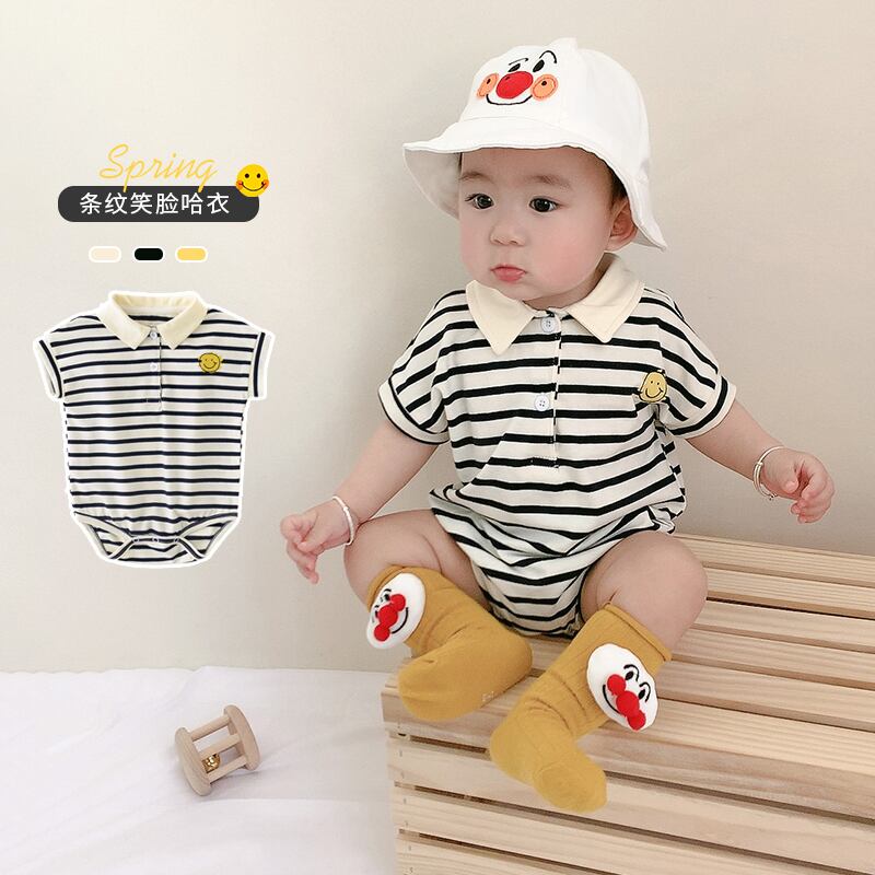 サマーストライプロンパース オールインワン 半袖スリーブ ショート ハーフスリーブ 大人ガーリー スウィート キュート カジュアル 夏物 超面白いベビーショップ89718064776