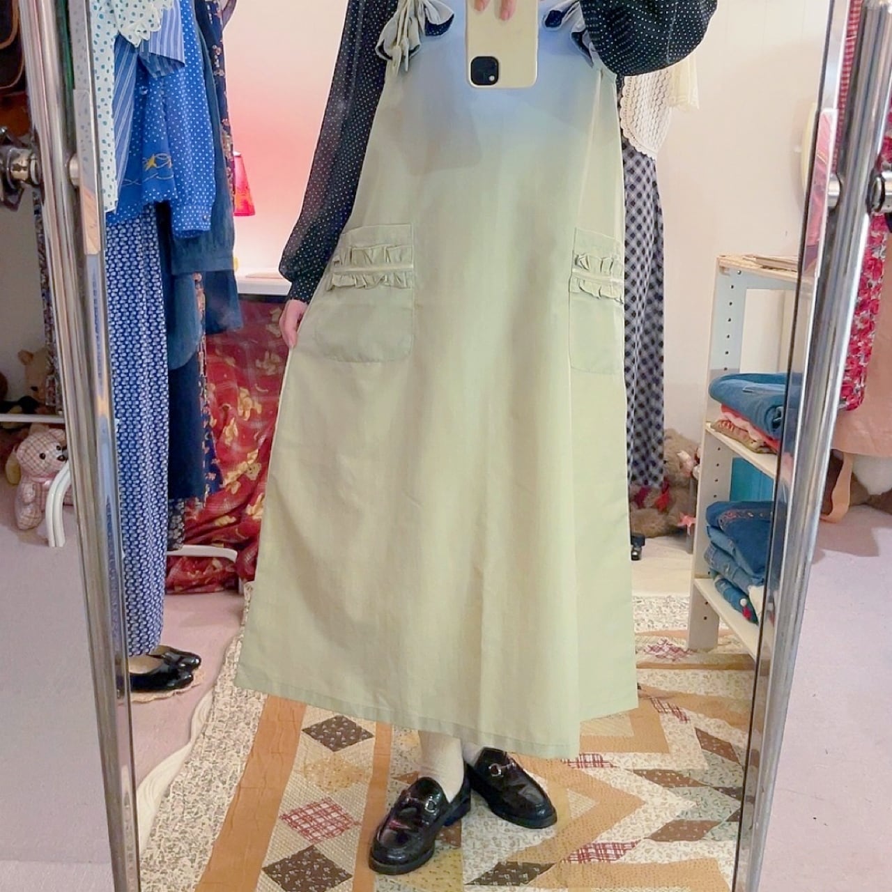 dot ribbon flower jumper skirt