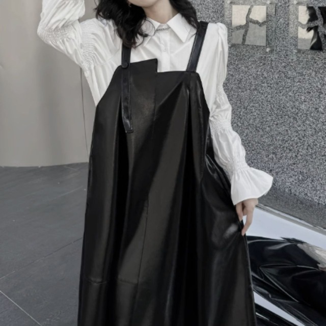 PU leather mid-length skirt C0441