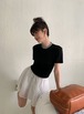 マウンテンパーカー 2024春夏新作シンプルスリミング無地 Tシャツ トップス半袖レディースバースリムトップスデザイン感質感オールマッチインナーカジュアル
