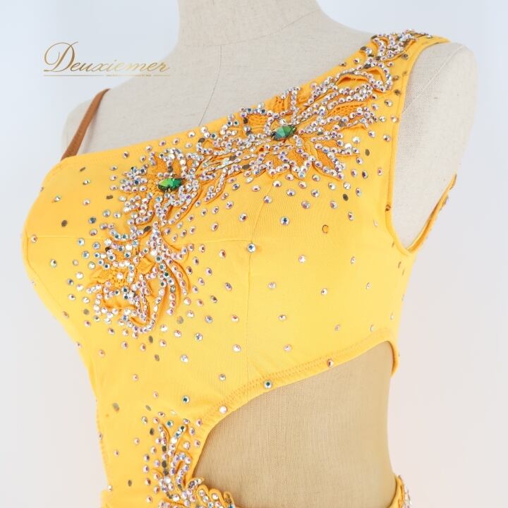 社交ダンス 衣装 ラテン ドレス ワンピース ラテンドレス 黄色 軽い