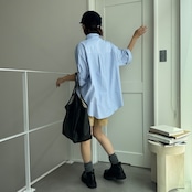 ストライプカフス半袖SH/ブルー