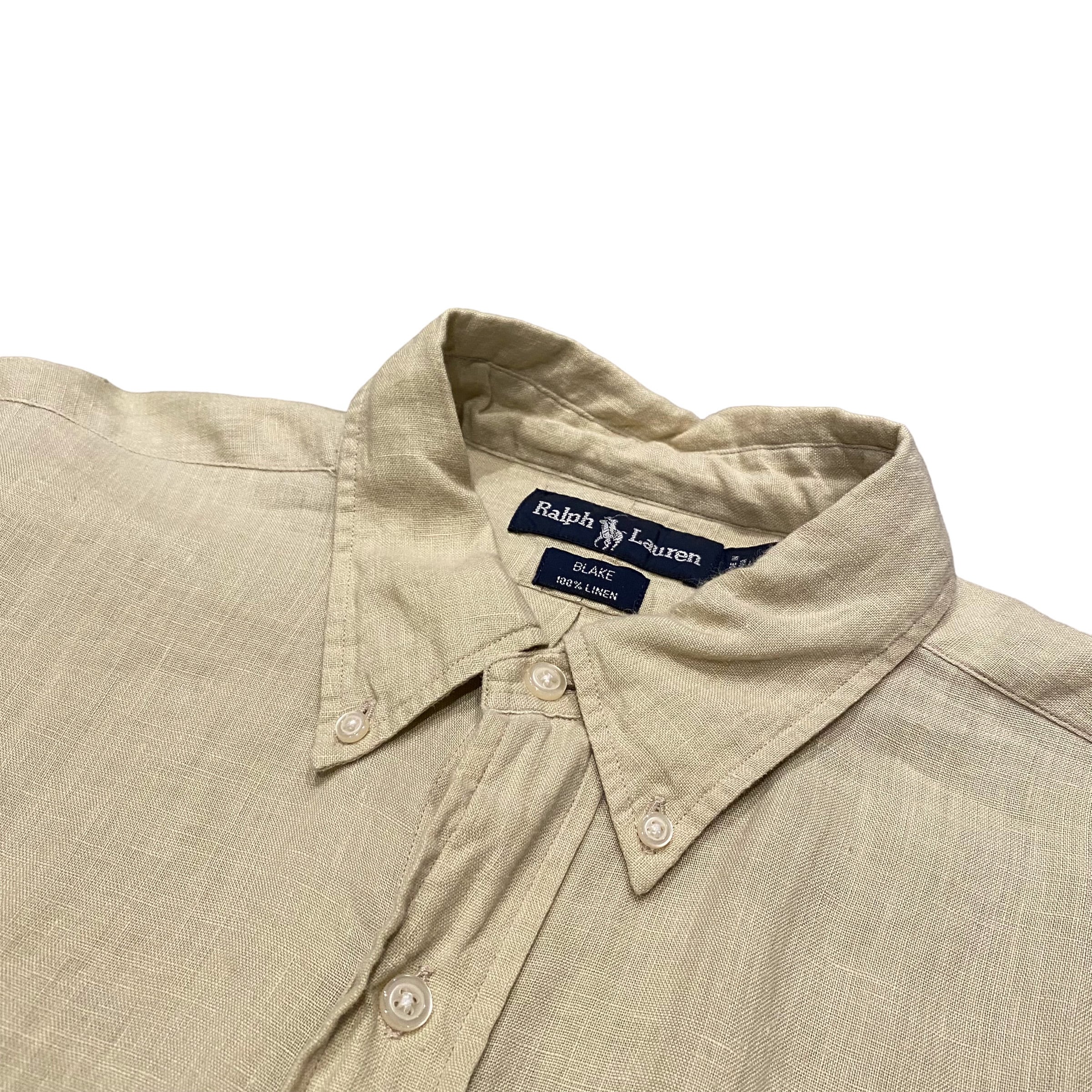 90's Polo Ralph Lauren Linen L/S BD Shirt L / ポロ ラルフローレン 無地 リネン 長袖シャツ 古着  ヴィンテージ